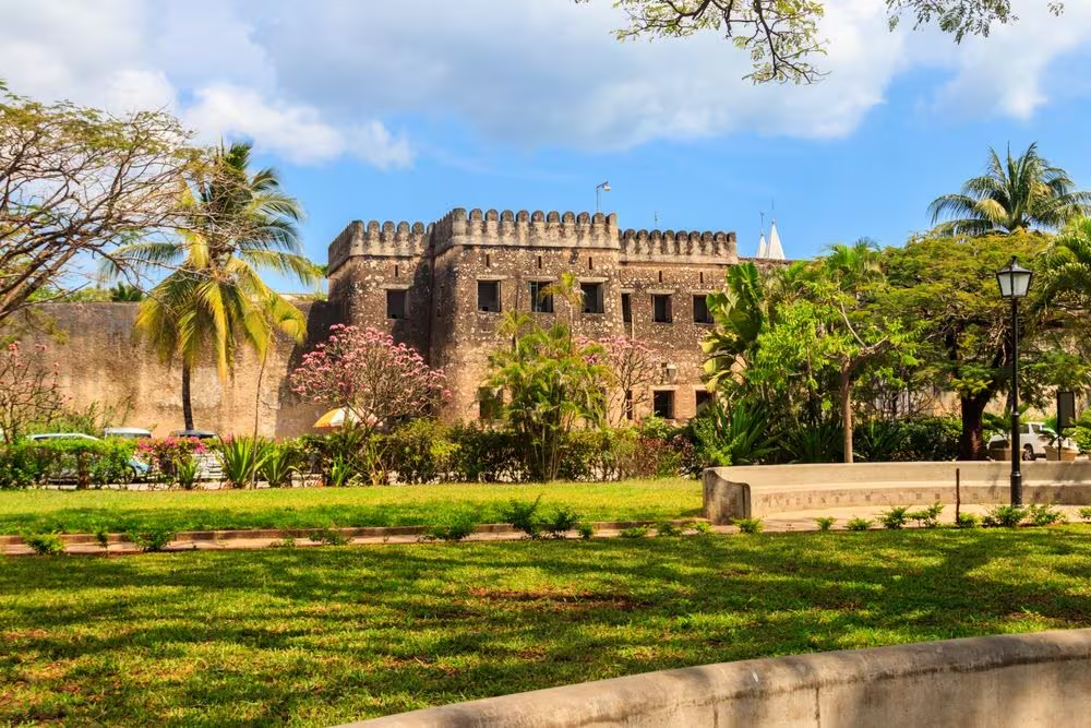The historic stone walls of the Old Fort in Zanzibar