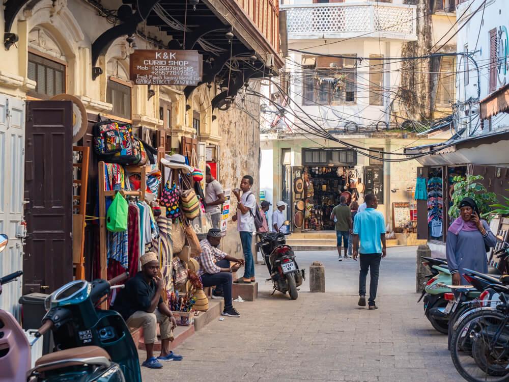 A narrow, historic alleyway in Stone Town, Zanzibar
